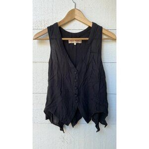 Free People Black Buttondown Vest Blouse Top V Neck S
